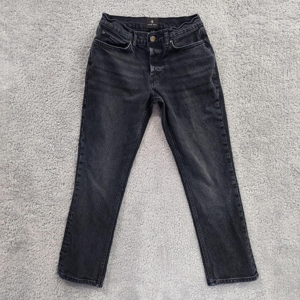 ANINE BING Sonya Jeans Womens 26 Black Button Fly Cropped Mid Rise Slim Straight